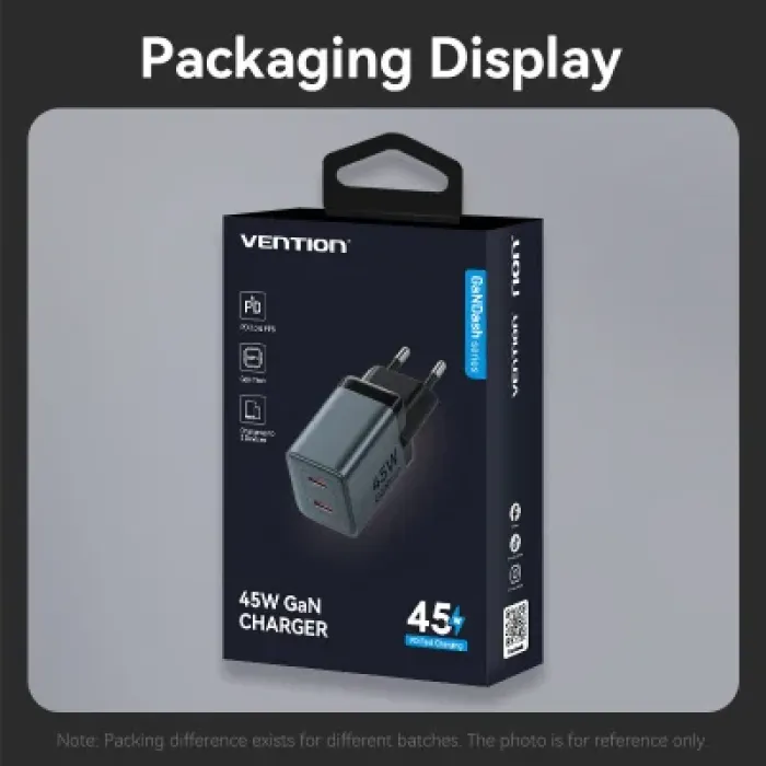 Зарядний пристрій Vention 2xUSB-C PD45W GaN gray (FCDH0-EU)
