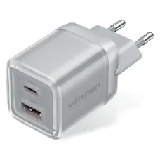 Зарядний пристрій Vention 1xUSB-C PD70W + 1xUSB QC3.0 22.5W GaN transparent gray (FCGH0-EU)