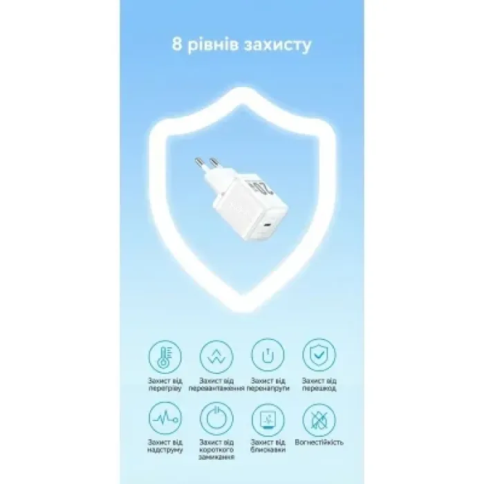 Зарядний пристрій Vention USB-C PD20W GaN white (FEPW0-EU)