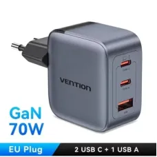 Зарядний пристрій Vention 1xUSB-C PD70W + 1xUSB QC3.0 22.5W GaN + cable USB-C to USB-C 1.0m 5A gray (TZ-FCGH0-EU)