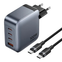 Зарядное устройство Vention 3xUSB-C PD100W + 1xUSB QC3.0 30W GaN + cable USB-C to USB-C 1.0m gray (TZ-FETH0-EU)