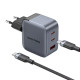 Зарядний пристрій Vention 2xUSB-C PD70W + 1xUSB QC3.0 22.5W GaN + cable USB-C to USB-C 1.0m black gray (TZ-FEXH0-EU)