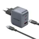 Зарядний пристрій Vention 2xUSB-C PD70W + 1xUSB QC3.0 22.5W GaN + cable USB-C to USB-C 1.0m black gray (TZ-FEXH0-EU)