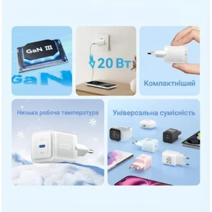 Зарядний пристрій Vention USB-C PD20W GaN black (FEPB0-EU)