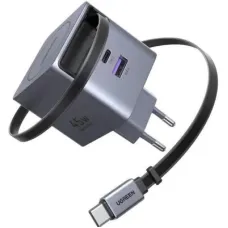 Зарядний пристрій Ugreen USB-C PD45W GaN + cable USB-C to USB-C retractable (65822)