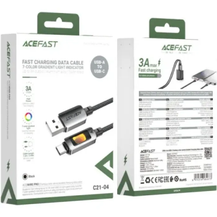 Дата кабель USB 2.0 AM to USB-C 1.2m 60W black Acefast (6974316284673)