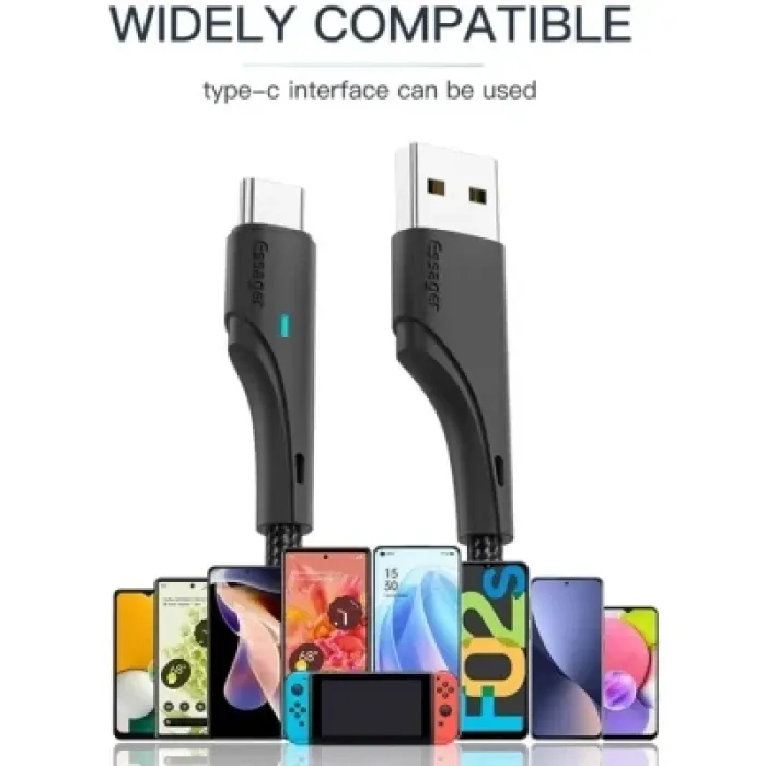 Дата кабель USB 2.0 AM to USB-C 1.0m 3A black Essager (EXCT-LS01)