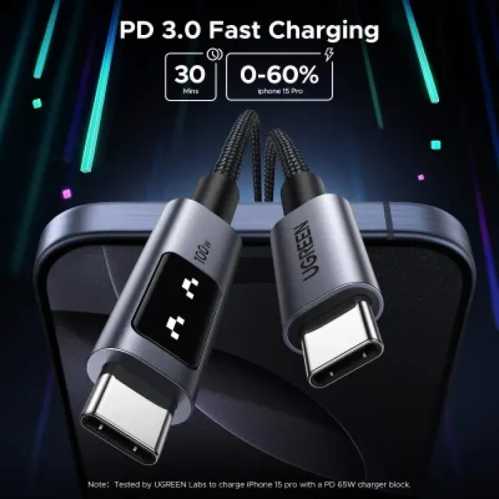 Дата кабель USB-C to USB-C 1.0m PD 100W display L509 black Ugreen (35501)
