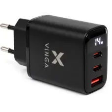 Зарядний пристрій Vinga 2xUSB-C + USB-A Display 45W (VCR45ACCDB)