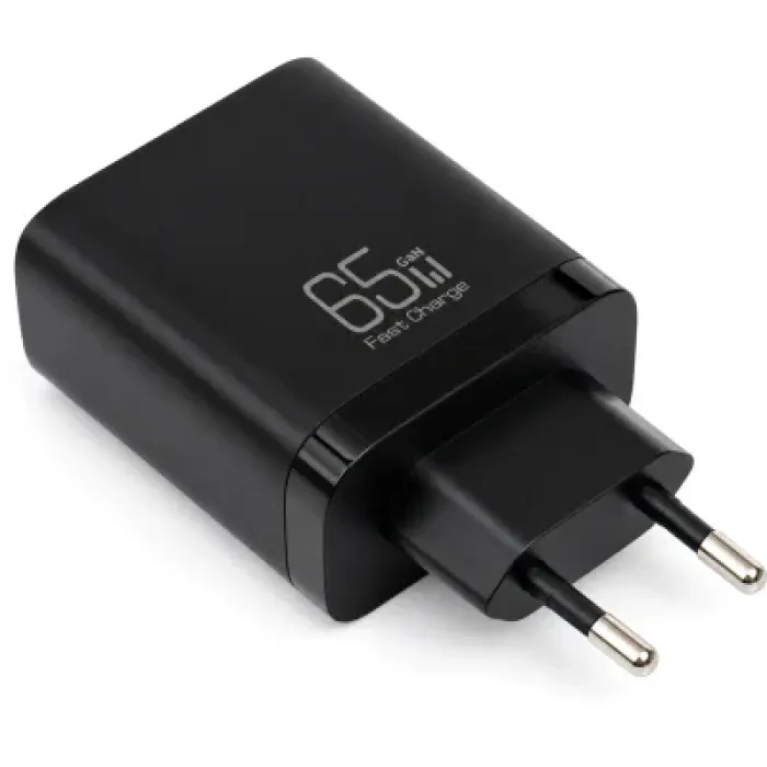 Зарядний пристрій Vinga 2xUSB-C + USB-A Display 65W (VCR65ACCDB)