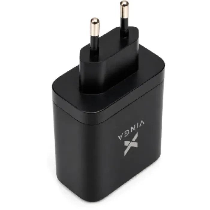 Зарядний пристрій Vinga 2xUSB-C + USB-A Display 65W (VCR65ACCDB)
