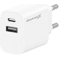Зарядний пристрій Grand-X 1xUSB-C + 1xUSB 21W OCP white (CH-21W)