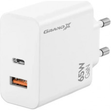 Зарядний пристрій Grand-X GaN 1xUSB-C + 1xUSB 65W PD3.0 QC4.0 AFC SCP FCP white (CH-960W)