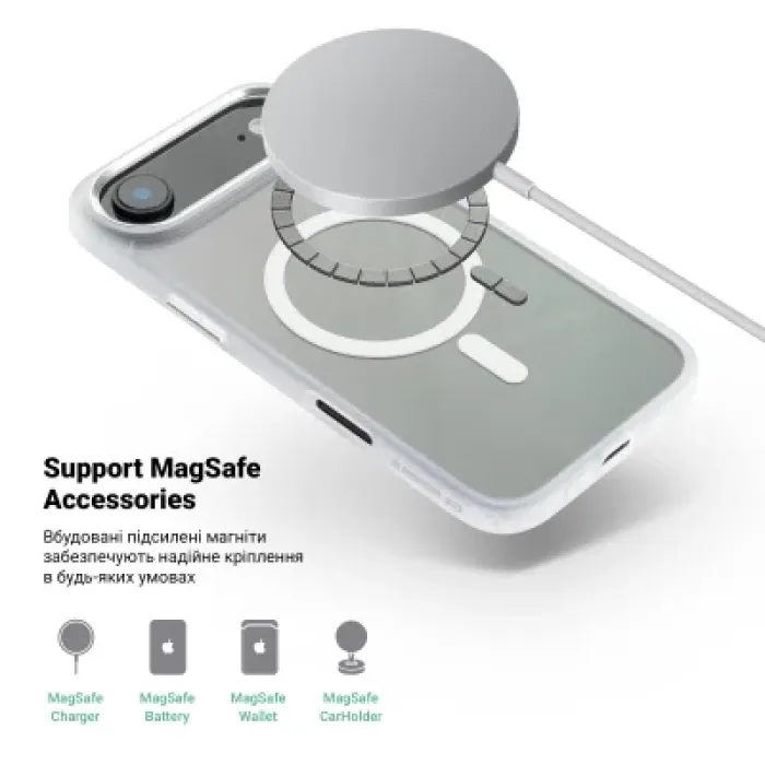 Чохол до мобільного телефона Armorstandart Unit MagCase Apple iPhone 17 Air Clear Silver + Orange Button Set (ARM90583)