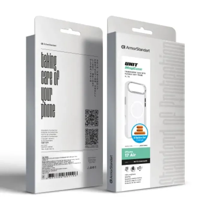 Чохол до мобільного телефона Armorstandart Unit MagCase Apple iPhone 17 Air Clear Silver + Orange Button Set (ARM90583)