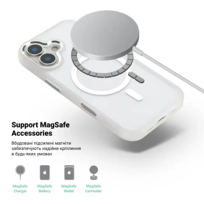 Чохол до мобільного телефона Armorstandart Unit MagCase Apple iPhone 17 Clear Silver + Orange Button Set (ARM90581)