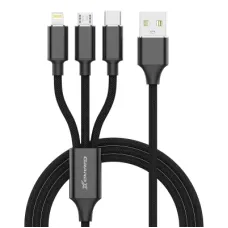 Дата кабель USB 2.0 AM to Lightning + Micro 5P + USB-C 1.0m 2.4-3A black Grand-X (PX-31B)