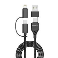 Дата кабель USB-C + USB-A to Lightning + Micro 5P + USB-C 1.0m 2.4-3A black Grand-X (PX-41B)