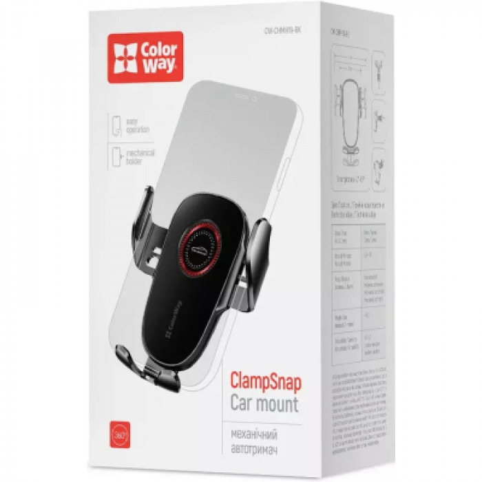 Універсальний автотримач ColorWay ClampSnap Holder Black (CW-CHMH19-BK)
