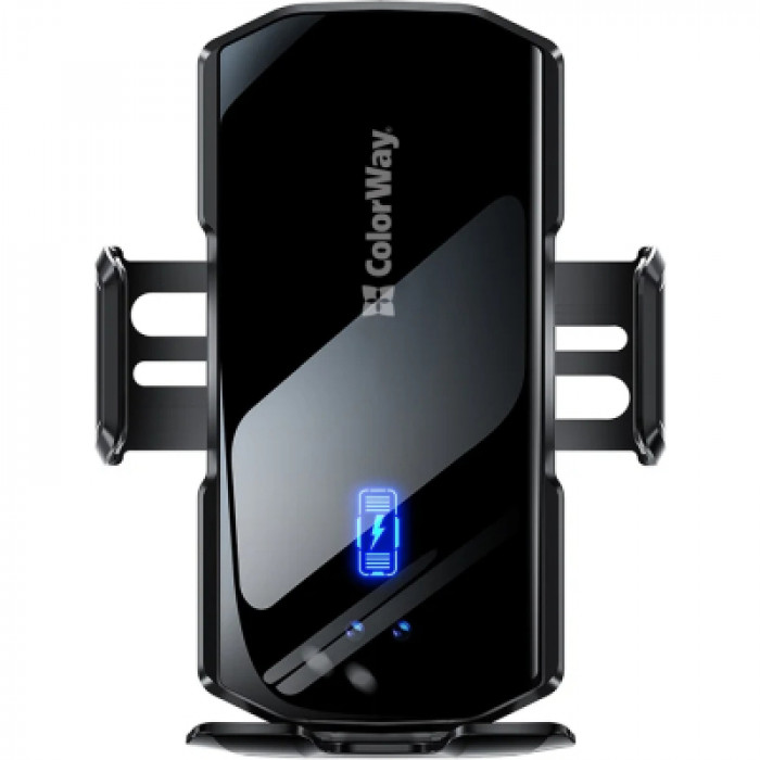 Універсальний автотримач ColorWay FlameGrip, автозажим, Wireless Charger 15W Black (CW-CHAW070Q-BK)