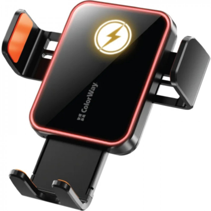 Універсальний автотримач ColorWay Ultra-mini. автозажим, Wireless Charger 15W Black (CW-CHAW069Q-BK)