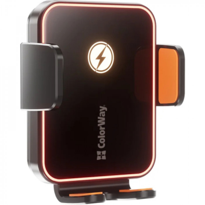 Універсальний автотримач ColorWay Ultra-mini. автозажим, Wireless Charger 15W Black (CW-CHAW069Q-BK)