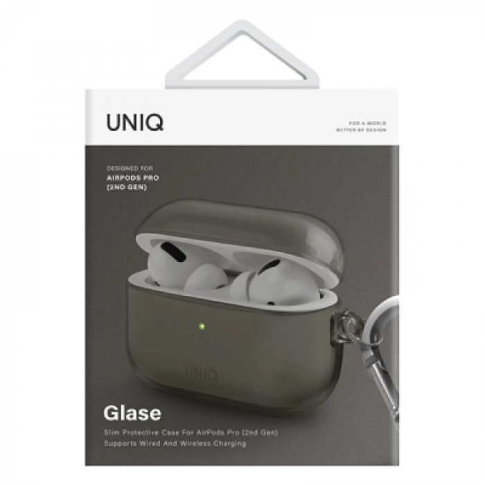 Чохол для навушників Uniq Glase AirPods Pro 2 gen Glossy Smoke (8886463683590)