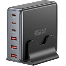 Зарядний пристрій Essager 3xUSB-C + 3xUSB-A 85W GaN black (EZC85W-SXB0G-Z)