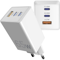 Зарядное устройство Sigma 2xUSB-C PD65W + 1xUSB QC3.0 GaN X-power PS65-01 white (4827798637715)