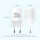 Зарядний пристрій Vention 1xUSB-C PD20W GaN + cable USB-C to USB-C white (TZ-FEPW0-EU-01)