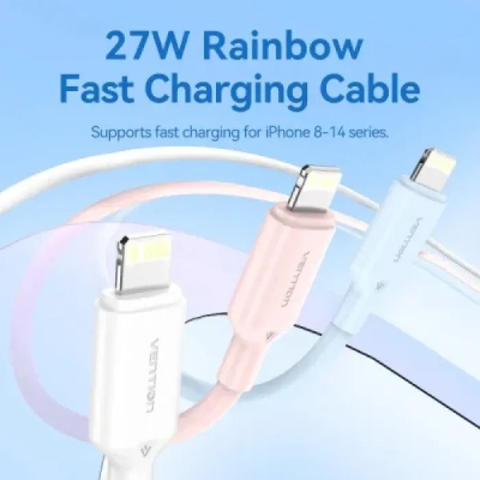 Дата кабель USB-C to Lightning 1.0m PD27W PVC blue Vention (LAKSF)