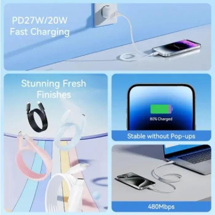 Дата кабель USB-C to Lightning 1.0m PD27W PVC blue Vention (LAKSF)