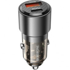 Зарядний пристрій BOROFONE 1xUSB-C PD65W + 1xUSB QC3.0 83W car adapter transparent black (6941991101625)