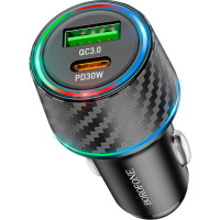 Зарядное устройство BOROFONE 1xUSB-C PD30W + 1xUSB QC3.0 48W car adapter black (6941991101175)