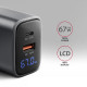 Зарядний пристрій AXAGON 1xUSB-C PD67W + 1xUSB QC4+ PPS display gray (ACU-PQ67D)