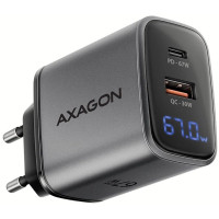Зарядное устройство AXAGON 1xUSB-C PD67W + 1xUSB QC4+ PPS display gray (ACU-PQ67D)