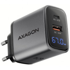 Зарядний пристрій AXAGON 1xUSB-C PD67W + 1xUSB QC4+ PPS display gray (ACU-PQ67D)