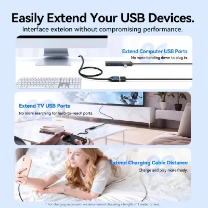 Дата кабель USB 3.2 AM/AF 2.0m 10Gbps PVC black Vention (CBOBH)