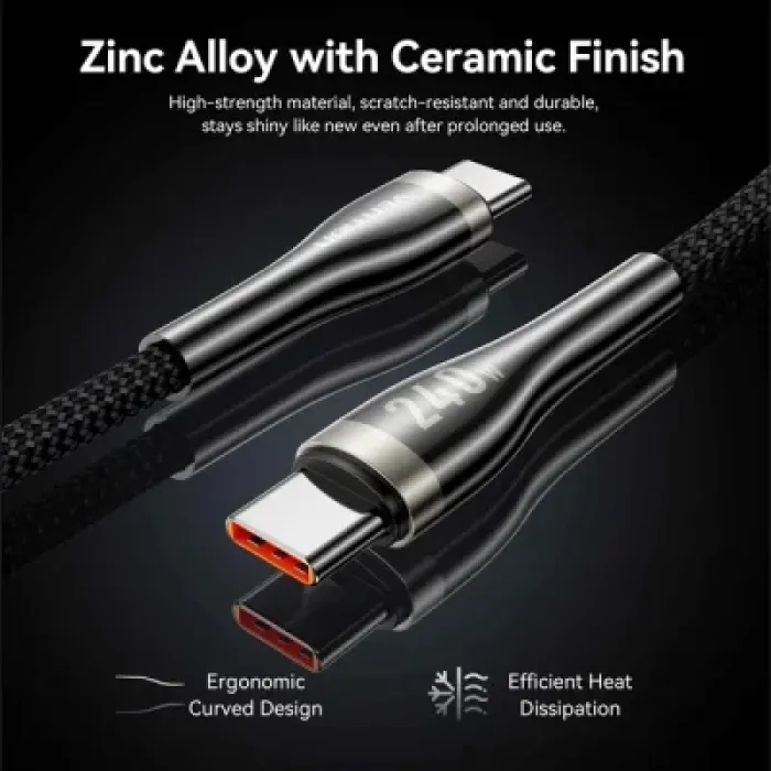 Дата кабель USB-C to USB-C 1.2m 5A nylon braided black Vention (CTYBAV)