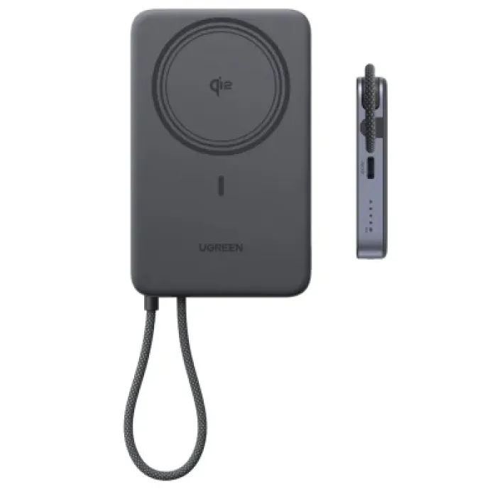 Батарея універсальна Ugreen 10000mAh 30W 1xUSB-C + 15W Magnetic Wireless + cable USB-C black (75982B)