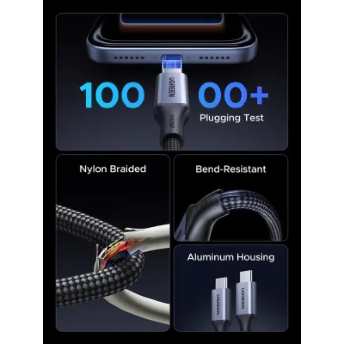 Дата кабель USB-C to USB-C 1.0m 240W 480Mbps braided black Ugreen (85973)
