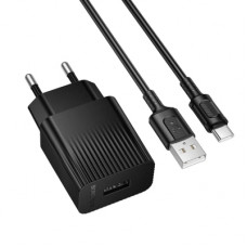 Зарядний пристрій BOROFONE BAS71A USB + cable USB to USB-C 2.1A black (6941991122613)