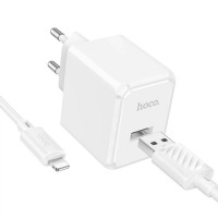 Зарядное устройство HOCO CS11A USB + cable USB to Lightning white (6942007603577)