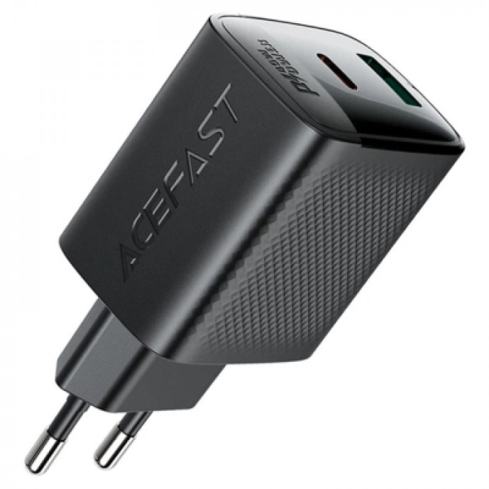 Зарядний пристрій Acefast A106 1xUSB-C PD45W + 1xUSB QC3.0 GaN black (6974316284031)