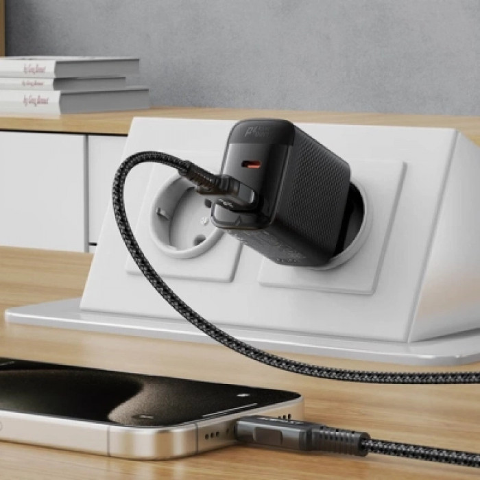 Зарядний пристрій Acefast A106 1xUSB-C PD45W + 1xUSB QC3.0 GaN black (6974316284031)