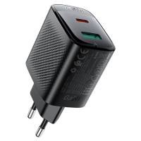 Зарядний пристрій Acefast A106 1xUSB-C PD45W + 1xUSB QC3.0 GaN black (6974316284031)