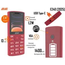 Мобільний телефон 2E E240 2025 Red (794300867219)