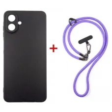 Чохол до мобільного телефона Dengos Case + Cross-body Strap Samsung Galaxy A07 Black+Purple (DG-KM-CCRB-16)