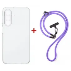 Чохол до мобільного телефона Dengos Case + Cross-body Strap Samsung Galaxy A37 Clear+Purple (DG-KM-CCRB-06)