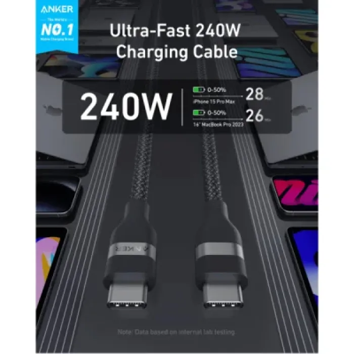 Дата кабель USB-C to USB-C 1.8m 240W braided Anker (A82E2H11)